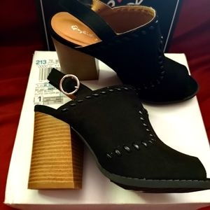 Black Faux Suede Stitch Open Toe Bootie